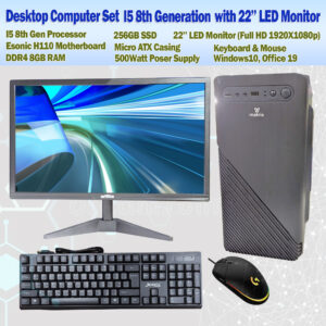 Desktop Computer Set I5 8th Generation 8GB DDR4 RAM, 256GB SSD, 22'' Full HD Display Monitor Keyboard Mouse Set