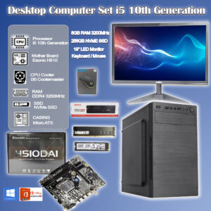 Desktop Computer Set i5 10th generation with 8GB DDR4 RAM 256GB NVMe ssd 19 inche LED Monitor