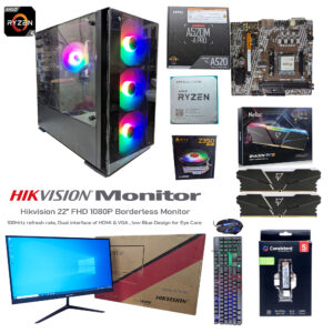Gaming and Editing PC Full Setup with Ryzen 5 5600G, 22'' FHD Boarderless Monitor, DDR4 3200MHz RGB RAM, 512GB Nvme SSD