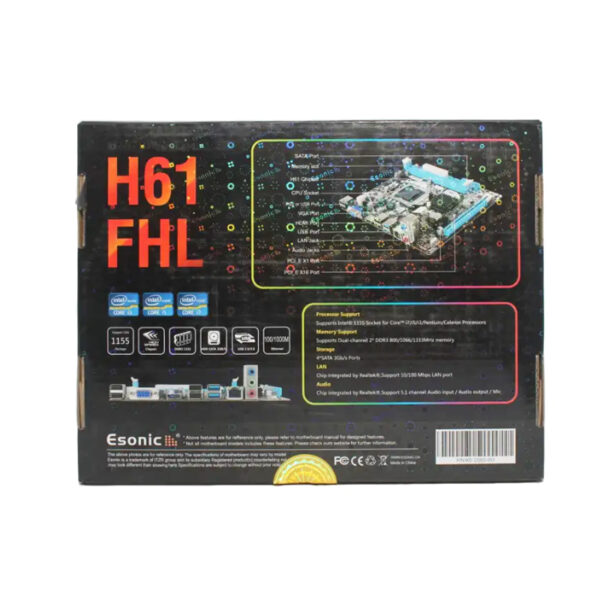 ESONIC H61 Motherboard with Chipset Intel Socket LGA1155 for 2nd/3rd Gen Core i7/ i5/i3/Pentium/Celeron Processors - Image 2