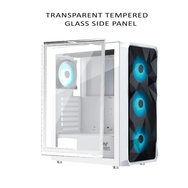Ant Esports ICE-112 Gaming Cabinet White & Black in Color with four pre-installed rainbow LED fans - Image 5
