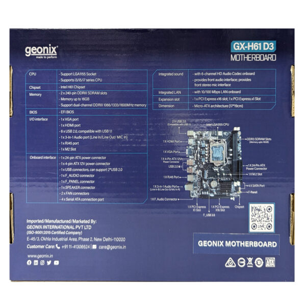 Geonix GX-H61 DDR3 Motherboard | 2.0 USB | Support M.2 and NVMe SSD | LGA 1155 Support Intel 2nd and 3rd Gen CPU | DDR3 RAM - Image 5
