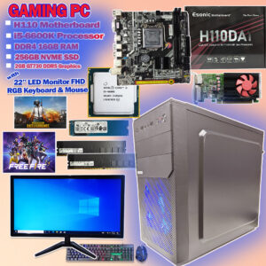 Custom Editing and Gaming PC with I5 6th Generation 16GB DDR4 RAM, 256GB Nvme SSD 22'' LED FHD Monitor RGB Keyboard, Mouse