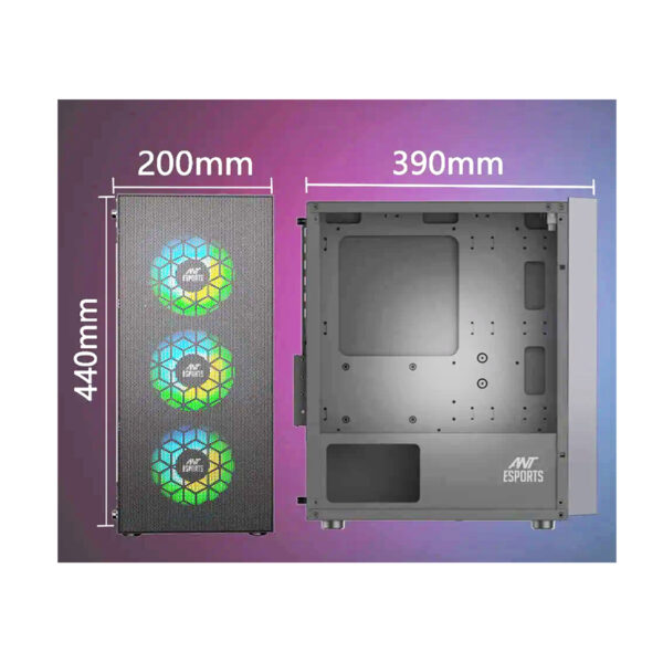 Ant Esports ICE-110 Mid Tower Gaming Cabinet- Black with Four A-RGB Fans - Image 7