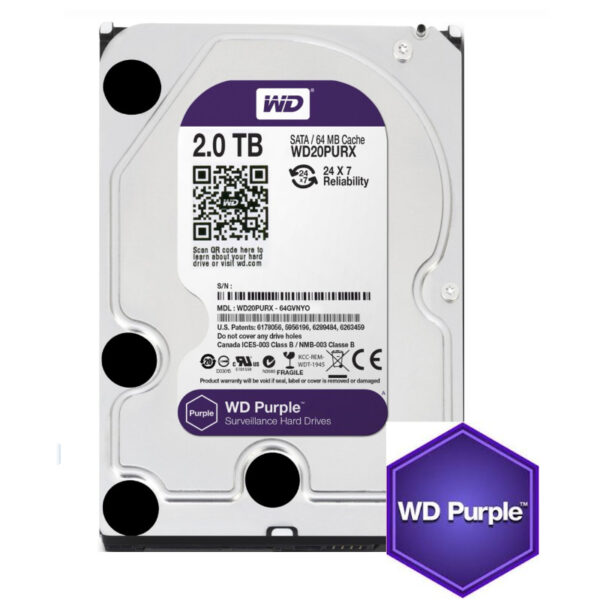 WD Purple 2TB Surveillance Hard Disk Drive - 5400 RPM Class SATA 6 Gb/s 64MB Cache 3.5 Inch - Image 2
