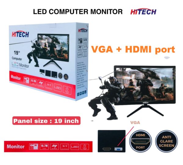 Hitech 19 Inches LED Monitor VGA/HDMI Output - Image 5