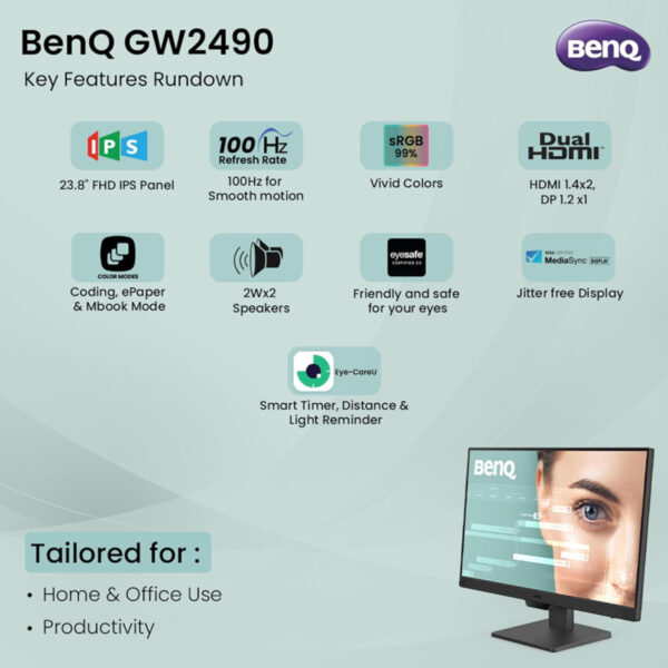 BenQ GW2490 24" 1920x1080p FHD IPS Monitor| 100Hz | 99% sRGB - Image 5
