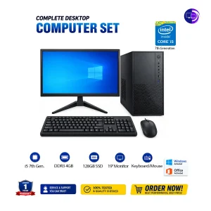 i5 7th gen desktop computer set with 4GB RAM 128GB SSD and 19 inch LED monitor